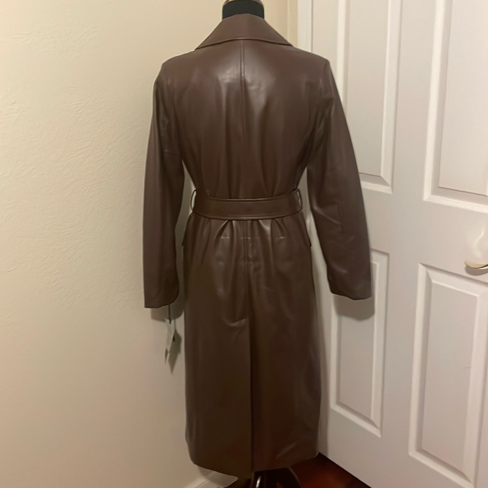 New Bagatelle New York Chocolate Brown Faux Leather Trench Coat - Picture 5 of 16